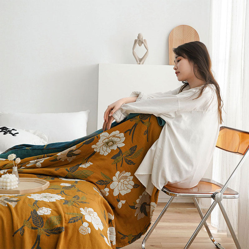 Reversible Cotton Quilt with Boho Yellow Floral Design โ Soft, Durable, Machine Washable for Indoor/Outdoor Use 4