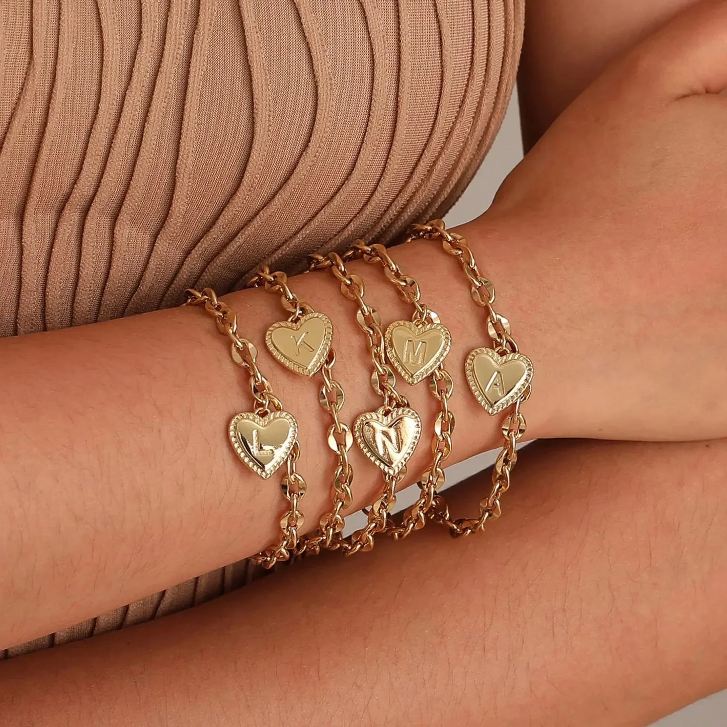 Delicate Gold Heart Initial Name Bar Bracelet - Halri