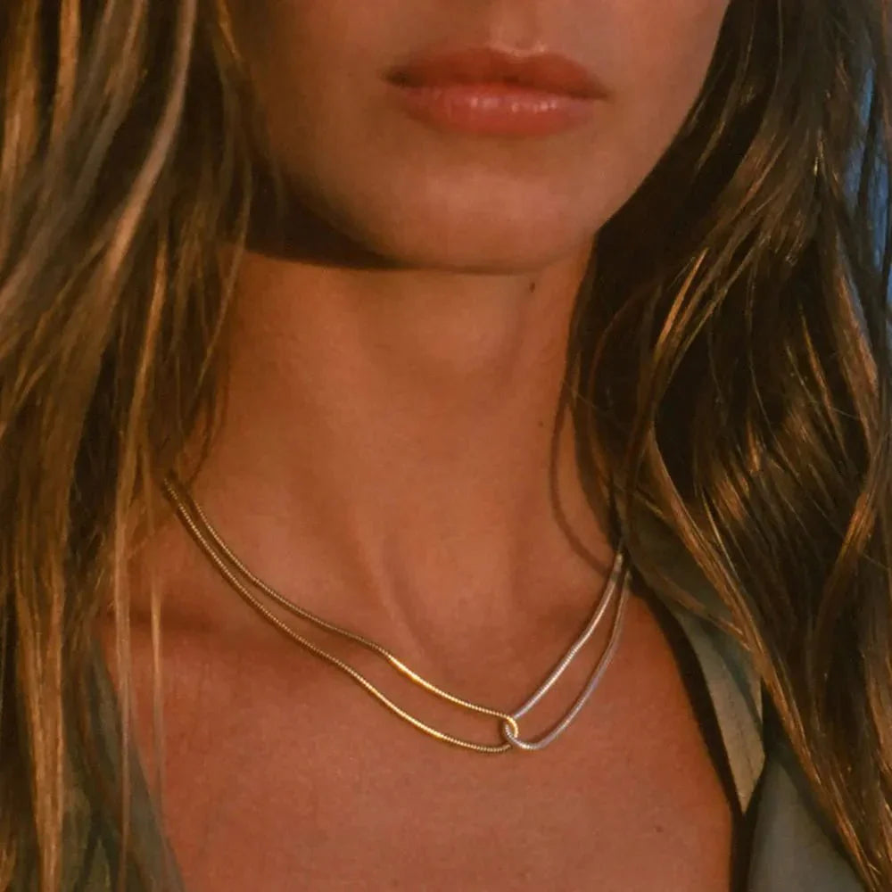 Luxury 18k Gold Double Chain Box Necklace - Halri