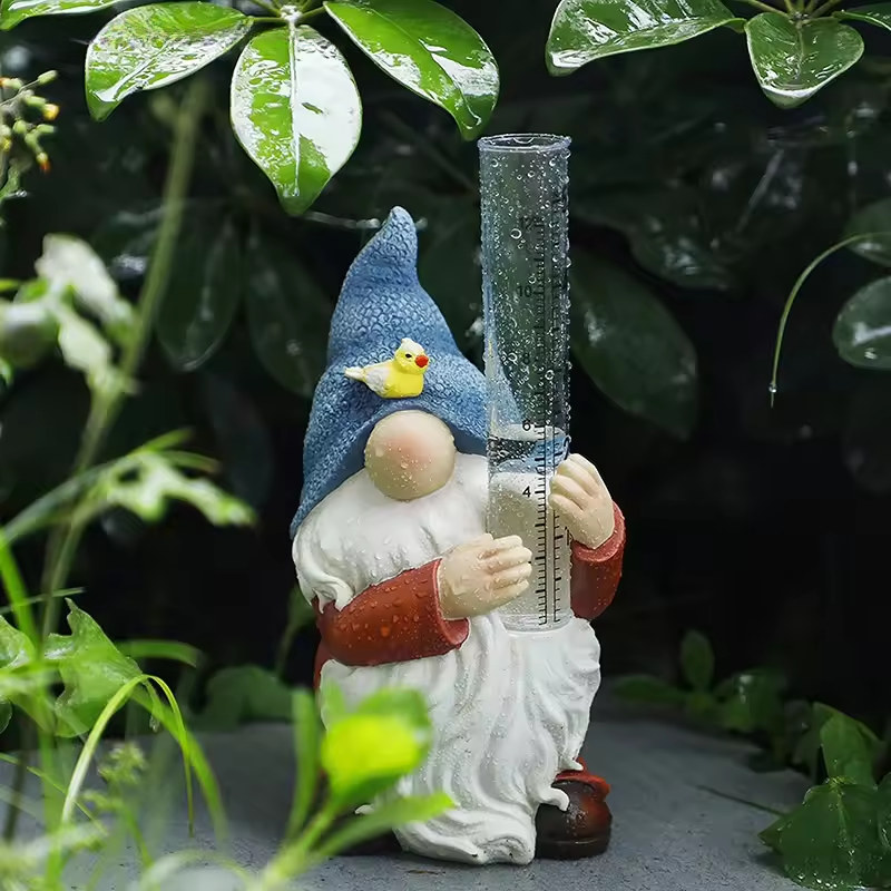 Cute Gnome Outdoor Statue with Rain Meter - Halri