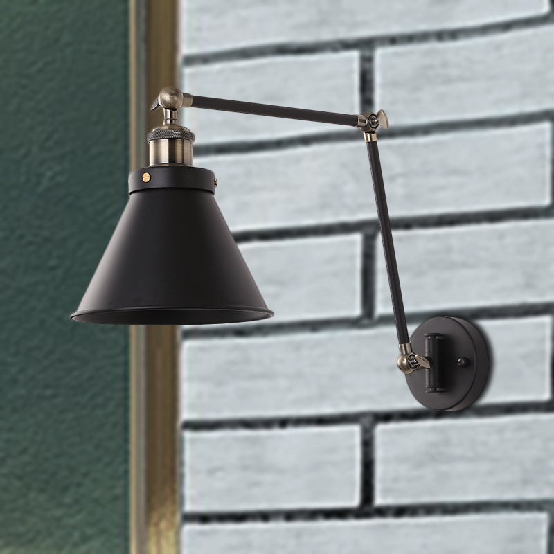 Modern Metal Swing Arm Wall Lamp Black White - Halri