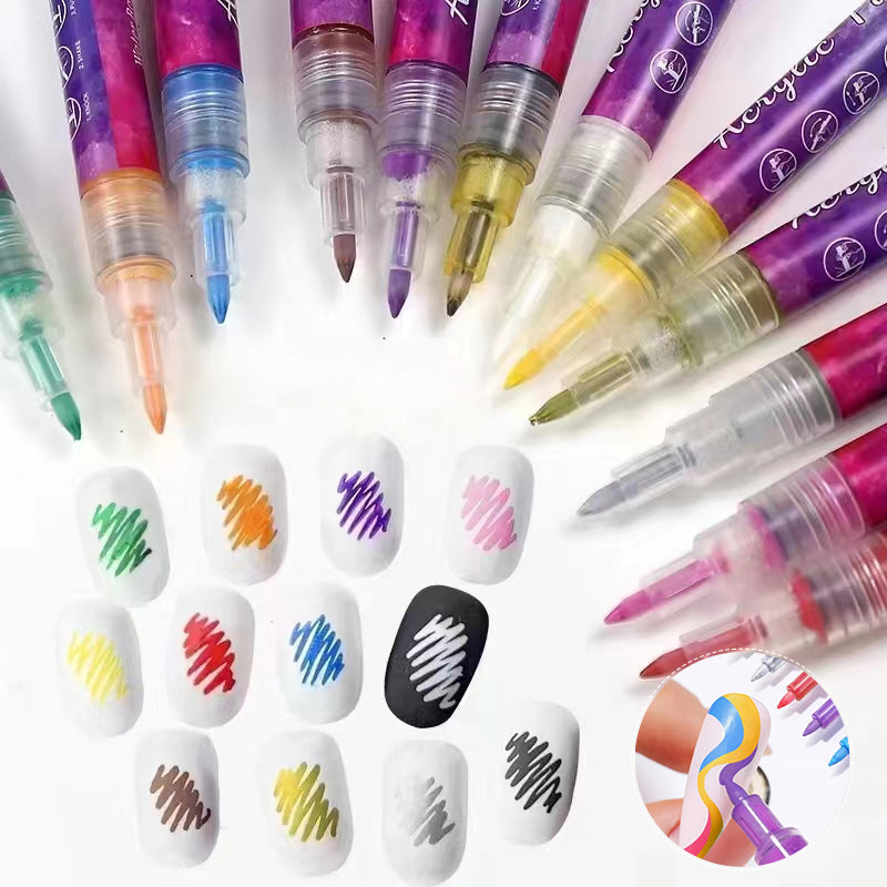 Slim 12 Color Curved Nail Art Pen - Halri