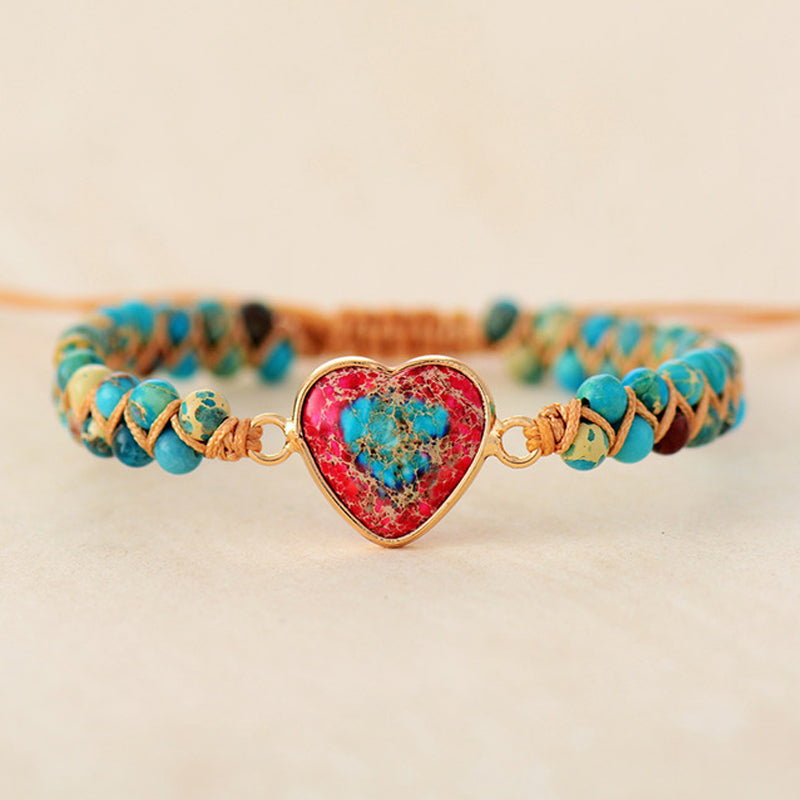 Lovely Heart Shaped Jasper Charm Bracelet