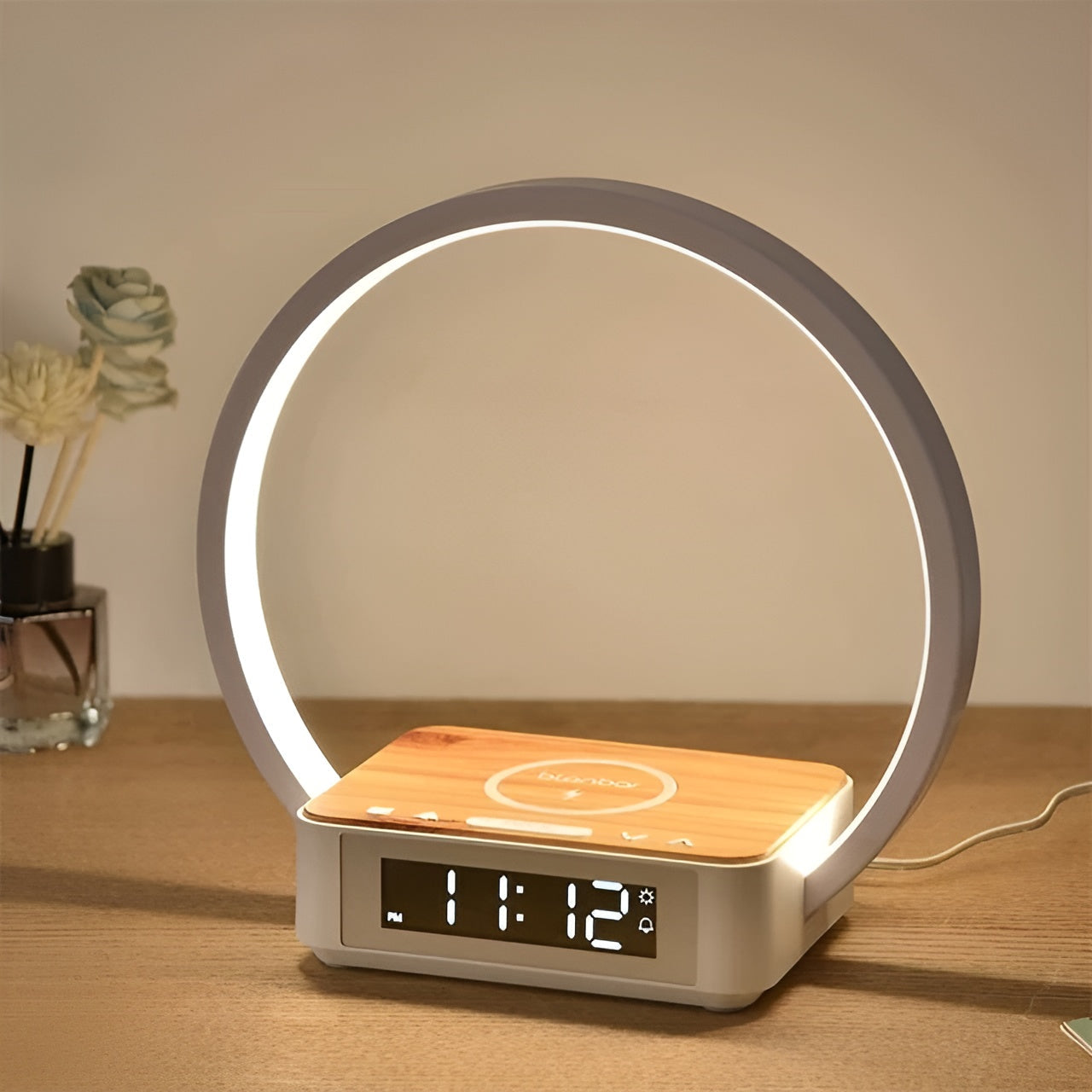 Stylish Desk Lamp with Qi Charger and Clock - Halri
