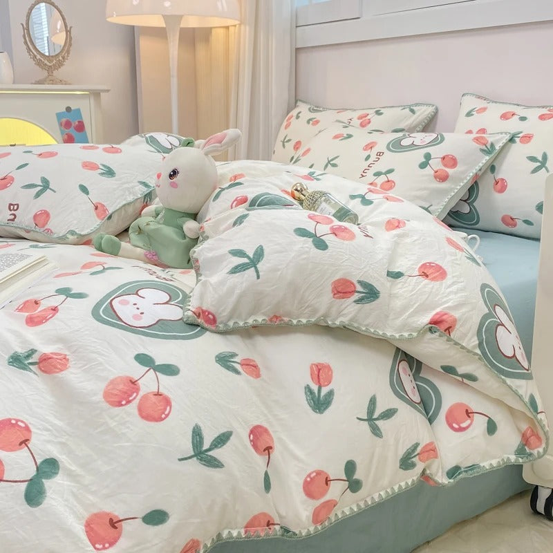 Beautiful Floral 4 Piece Bedding Set Duvet Cover