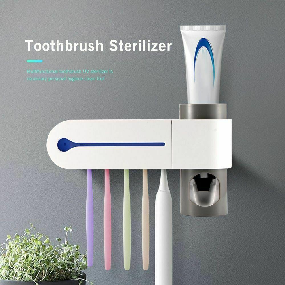 Sanitizing Toothbrush Holder with Built-in Toothpaste Dispenser