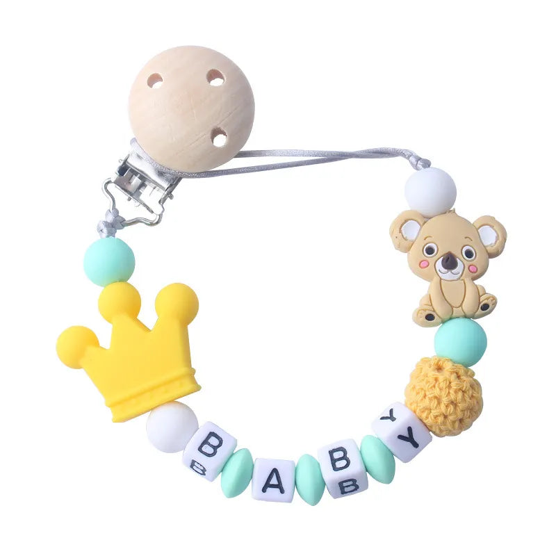 Cute Baby Pacifier Clip with Teddy Bear Crown