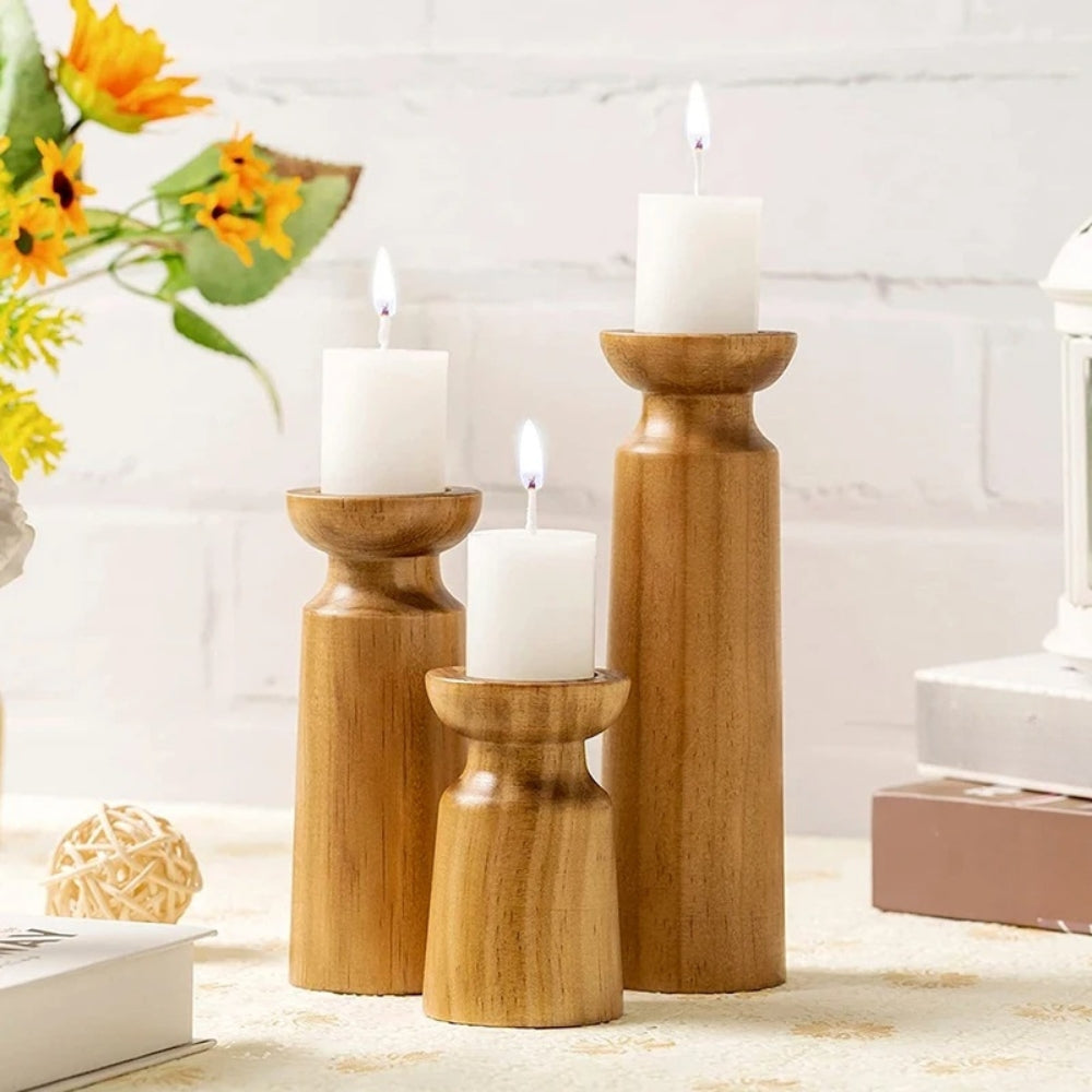 Traditional Handcrafted Wood Candle Holders - Halri
