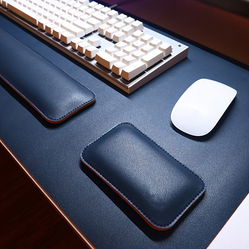 Ergonomic Desk Pad Set with Leather Wrist Rests