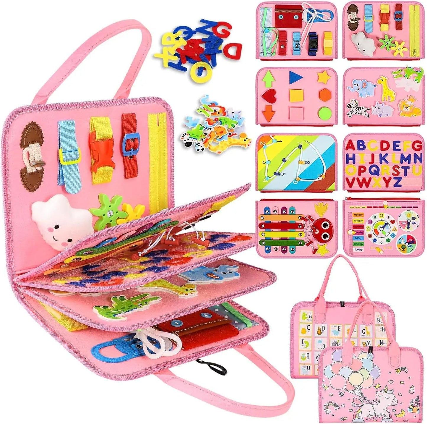 8-in-1 DIY Montessori Busy Board for Ages 2-6 โ Non-toxic, Portable, Cartoon Design