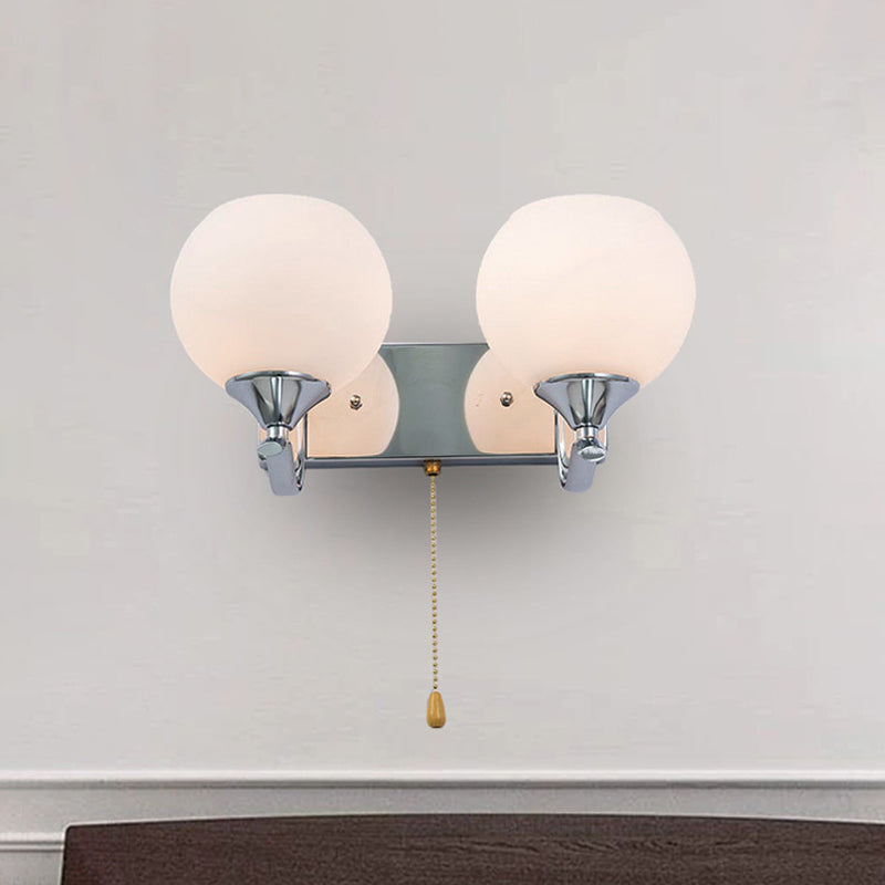 Global White Glass 2-Light Chrome Wall Sconce with Chain - Halri