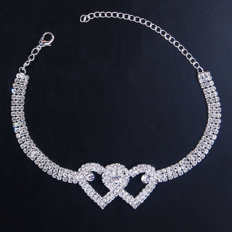 Sparkly Heart Double Charm Anklet