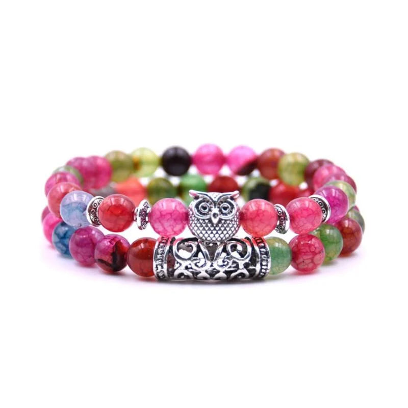 Nature Inspired Owl Bead Stone Bracelet