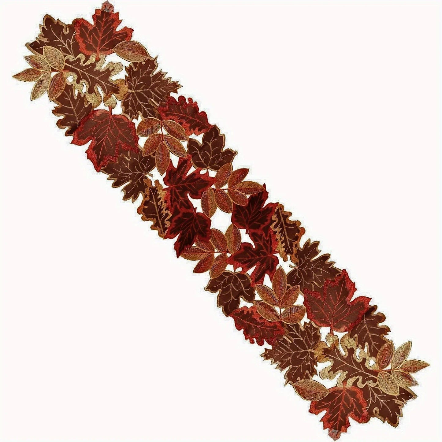 Rustic Fall Table Runner with Embroidered Leaf Pattern