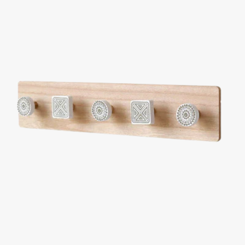 Wooden wall hook with multiple hooks