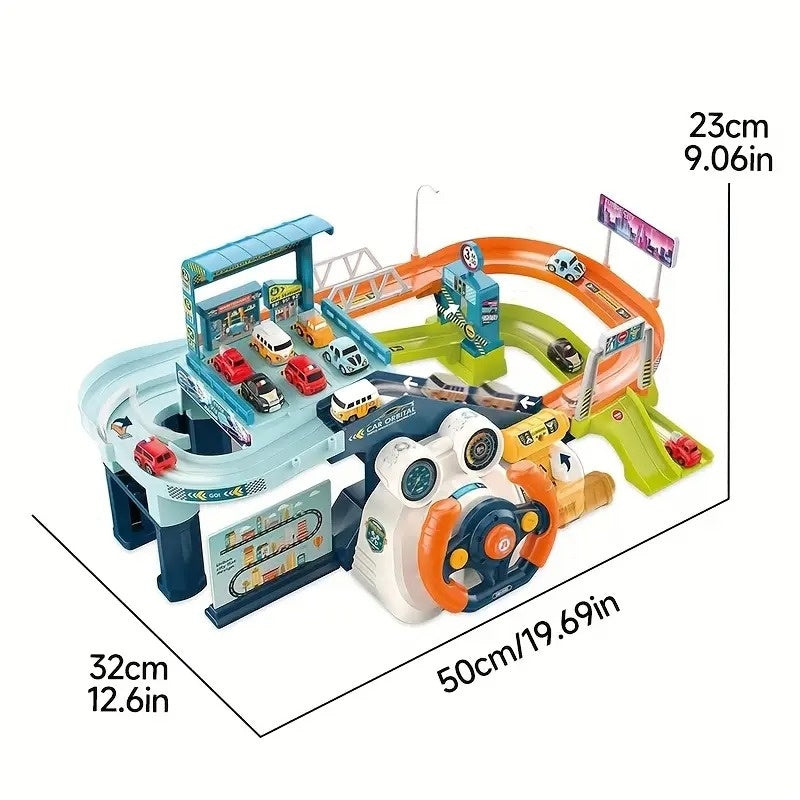 Car Garage Tracks Simulation Steering Wheel Toy Set Vehicle Playsets with Musical Puzzle Car Tracks Gifts for Child