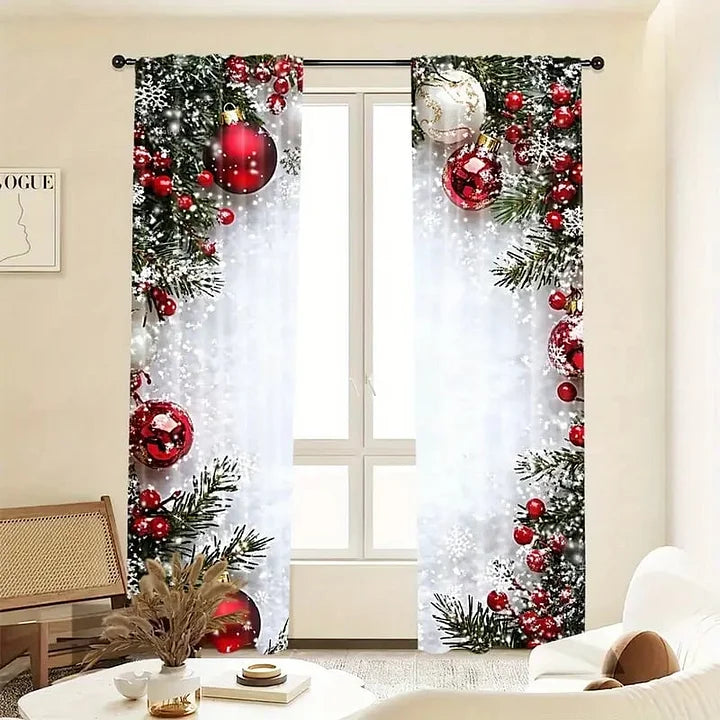 Christmas Themed Curtains in Premium FrostLinen Fabric โ Festive Light Filtering Decor for Living Room and Bedroom 3