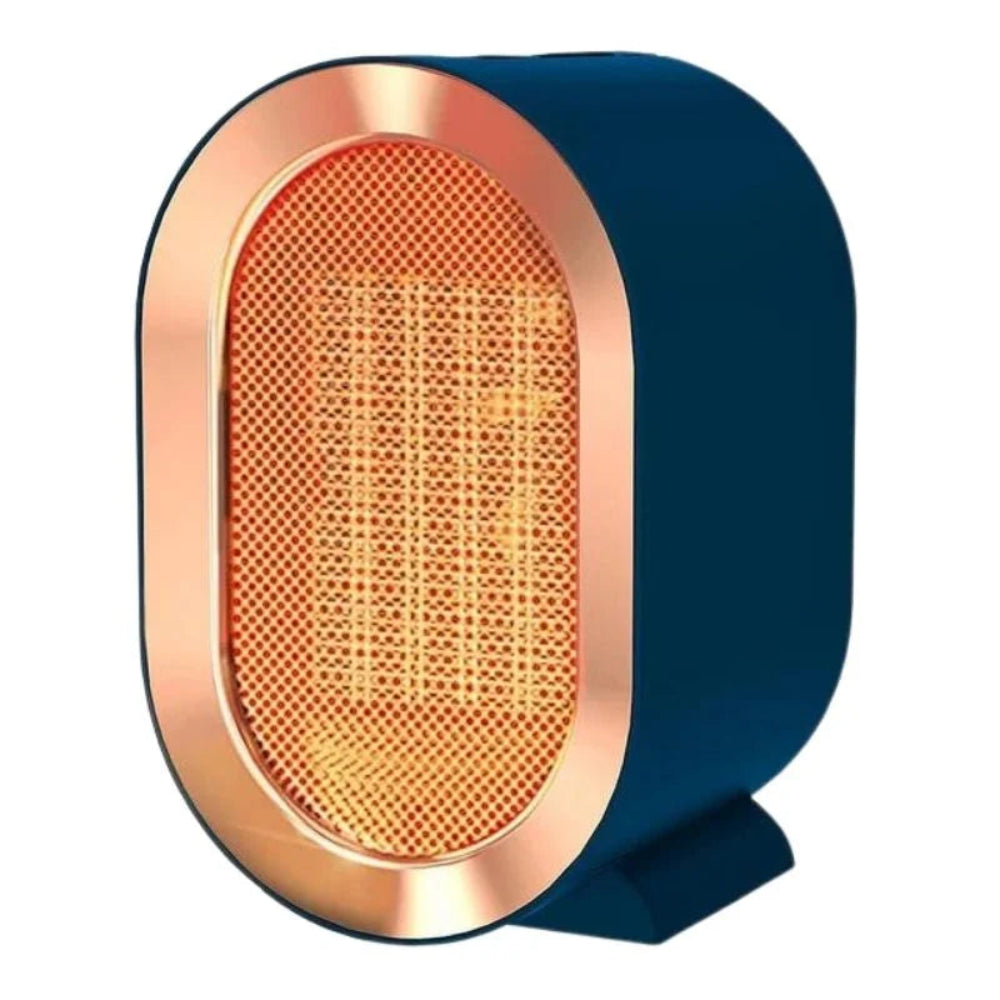 Blue and rose gold electronic device on a white background