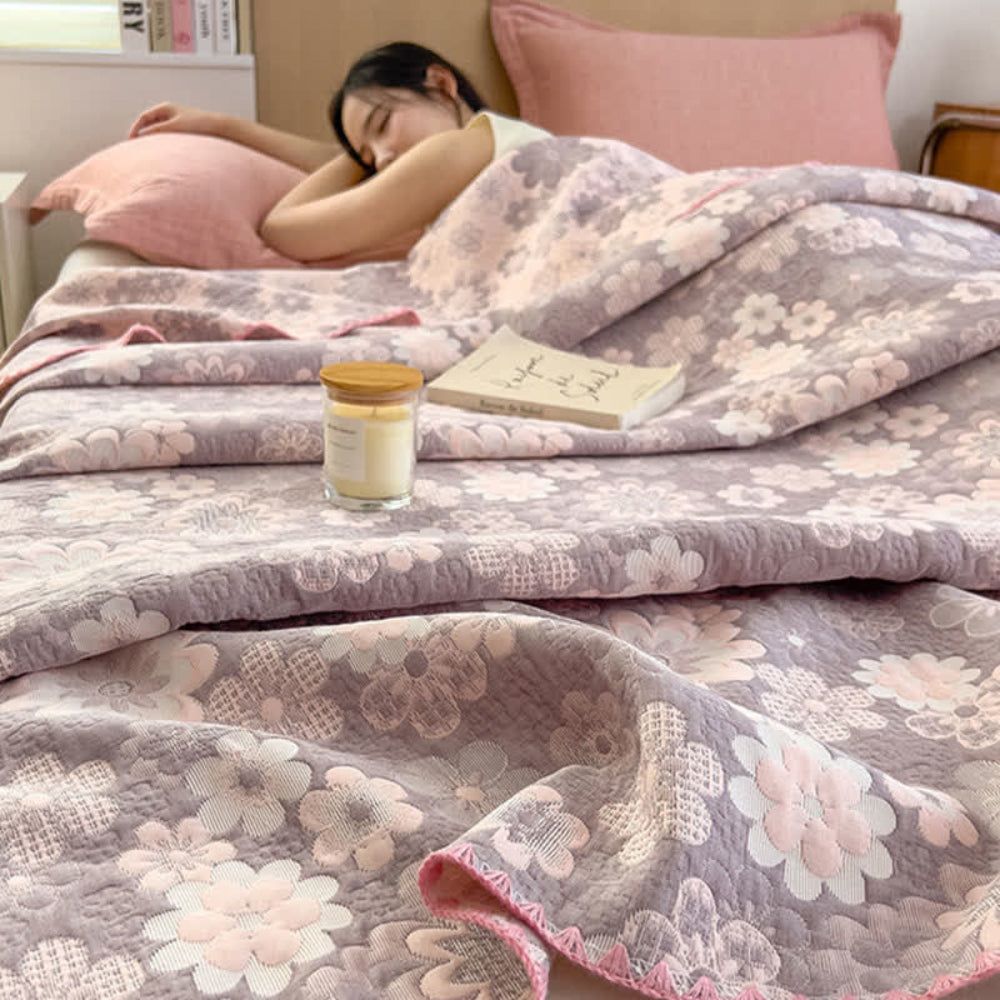 Soft Breathable Throw Blanket Reversible Floral Pattern