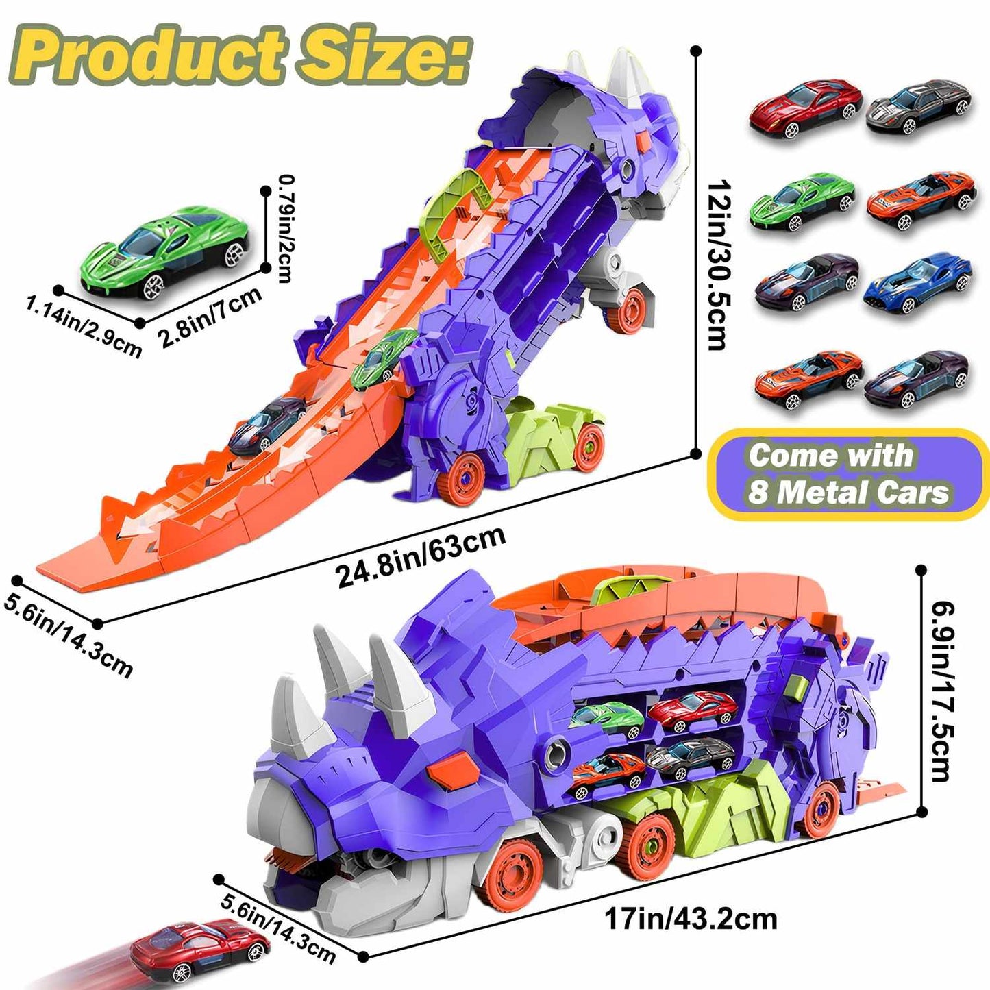 Dinosaur Transforming Truck Toy โ Converts into Dinosaur, Includes Mini Alloy Cars and Accessories