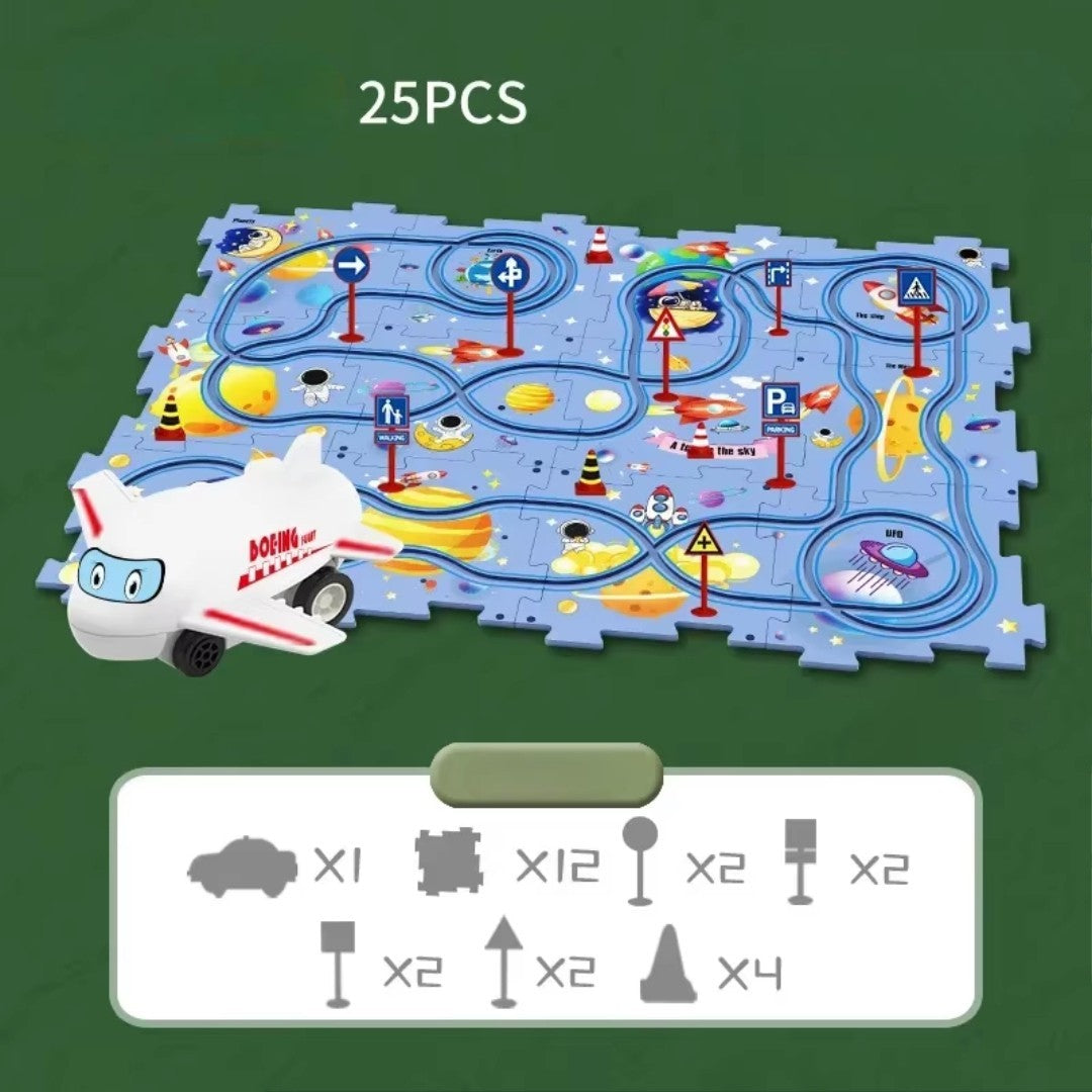 Electric Track Car Puzzle Toy with Creative Assembly, Made of Safe Plastic, Safe for Ages 3+