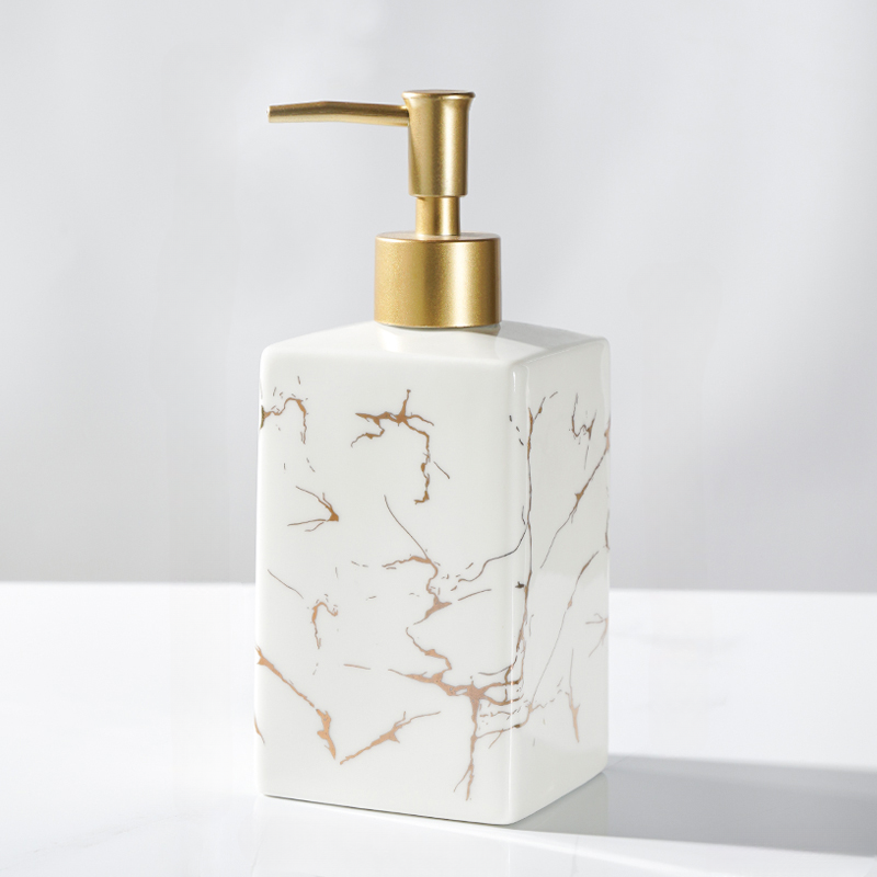Elegant Ceramic Soap Dispenser with Gold Pump โ Stylish Bathroom and Kitchen Hand Soap Dispenser, 380ml Capacity 5
