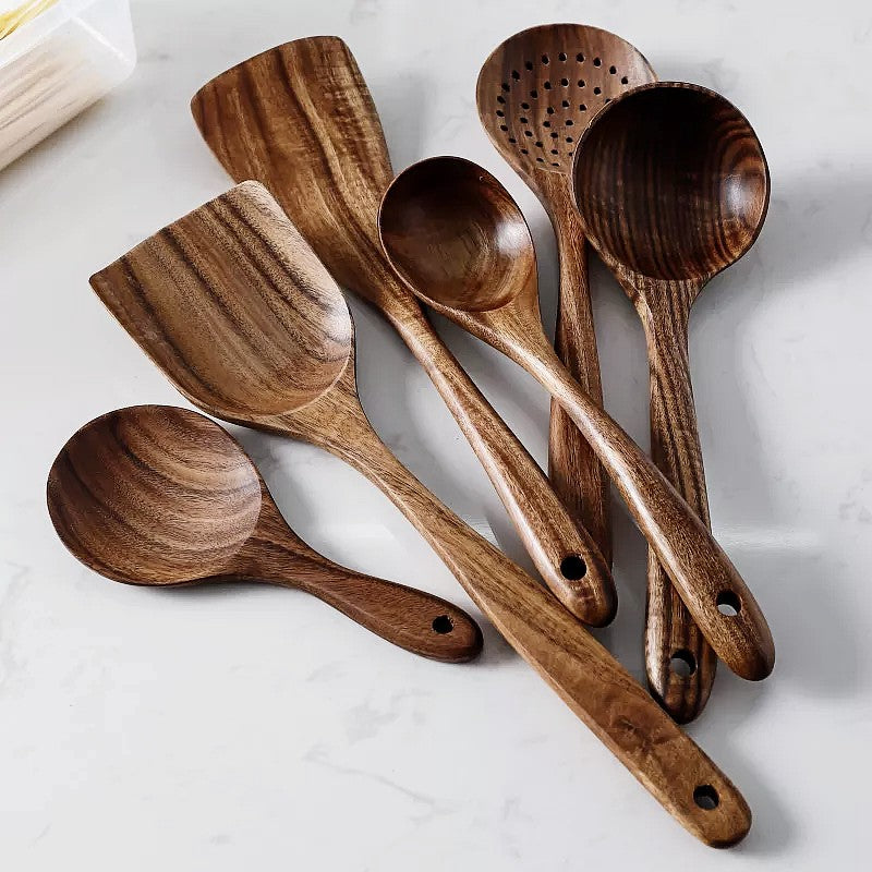 Natural Teak 7-Piece Kitchen Utensil Set - Halri