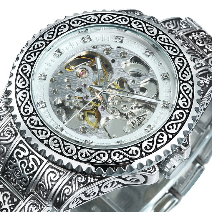 Vintage Style Engraved Mechanical Men's Watch