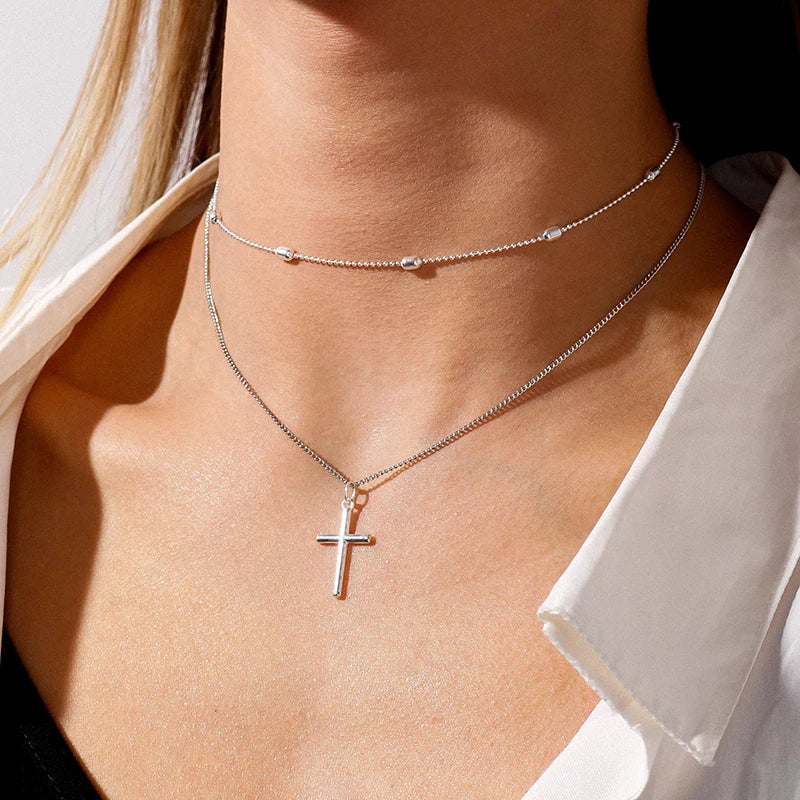 Delicate Multi Layer Cross Pendant Necklace