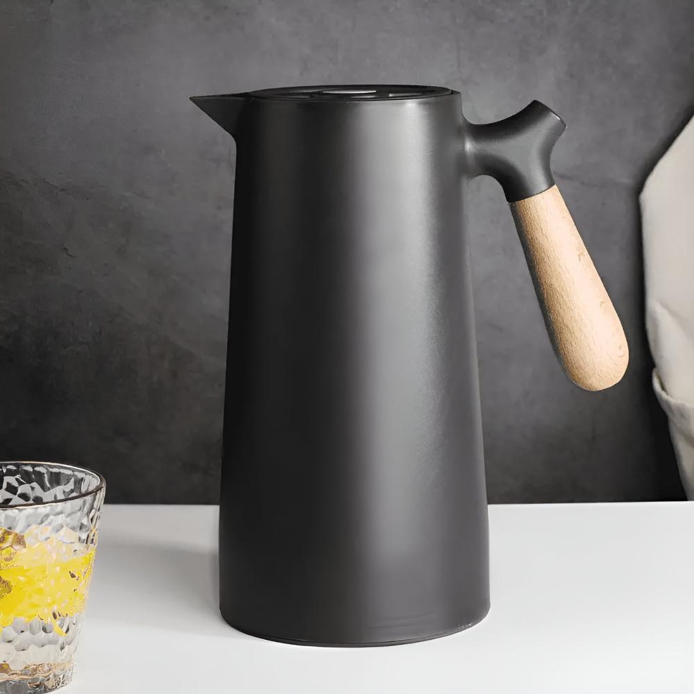 Insulated Carafe with Wooden Handle โ 1L Vacuum-Sealed Beverage Dispenser 11