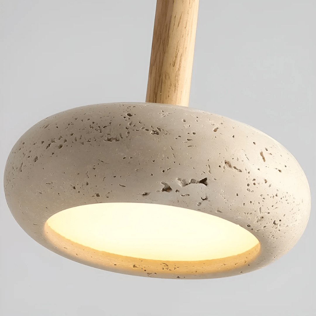 LED Retro Ceiling Light Fixture with Yellow Cave Stone and Wood โ Adjustable Cable Length for Living Room or Bedroom 7
