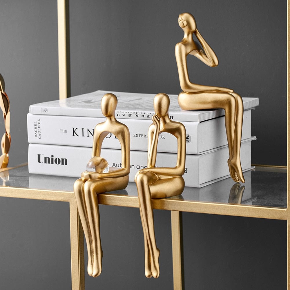 Minimalist Gold Bookshelf Figurine – Abstract Resin Sculpture for Modern Home Decor, 23x9 cm 8
