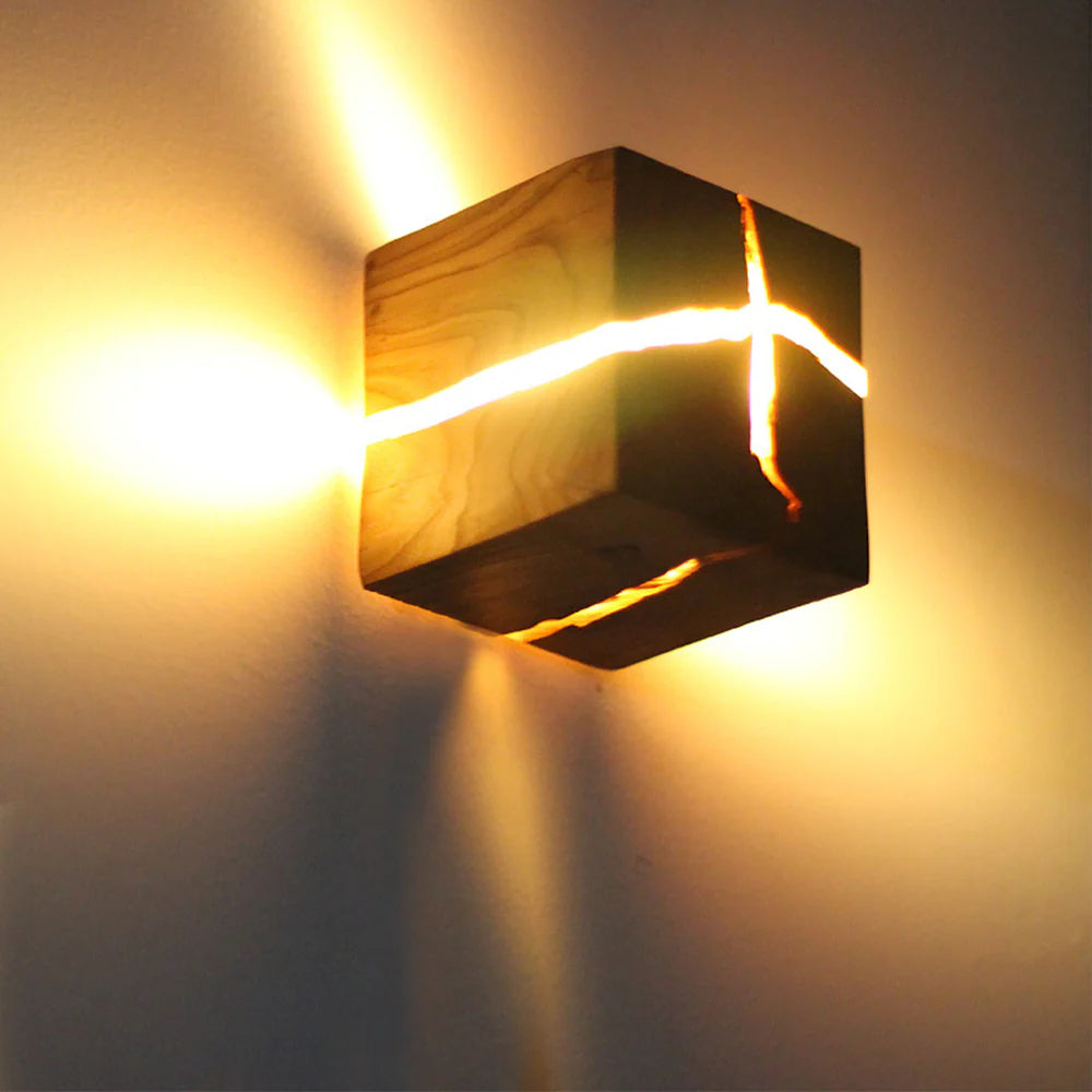 Modern Wood Wall Sconce โ Creative Cracked Design LED Wall Lamp for Living Room and Hallway Lighting 3