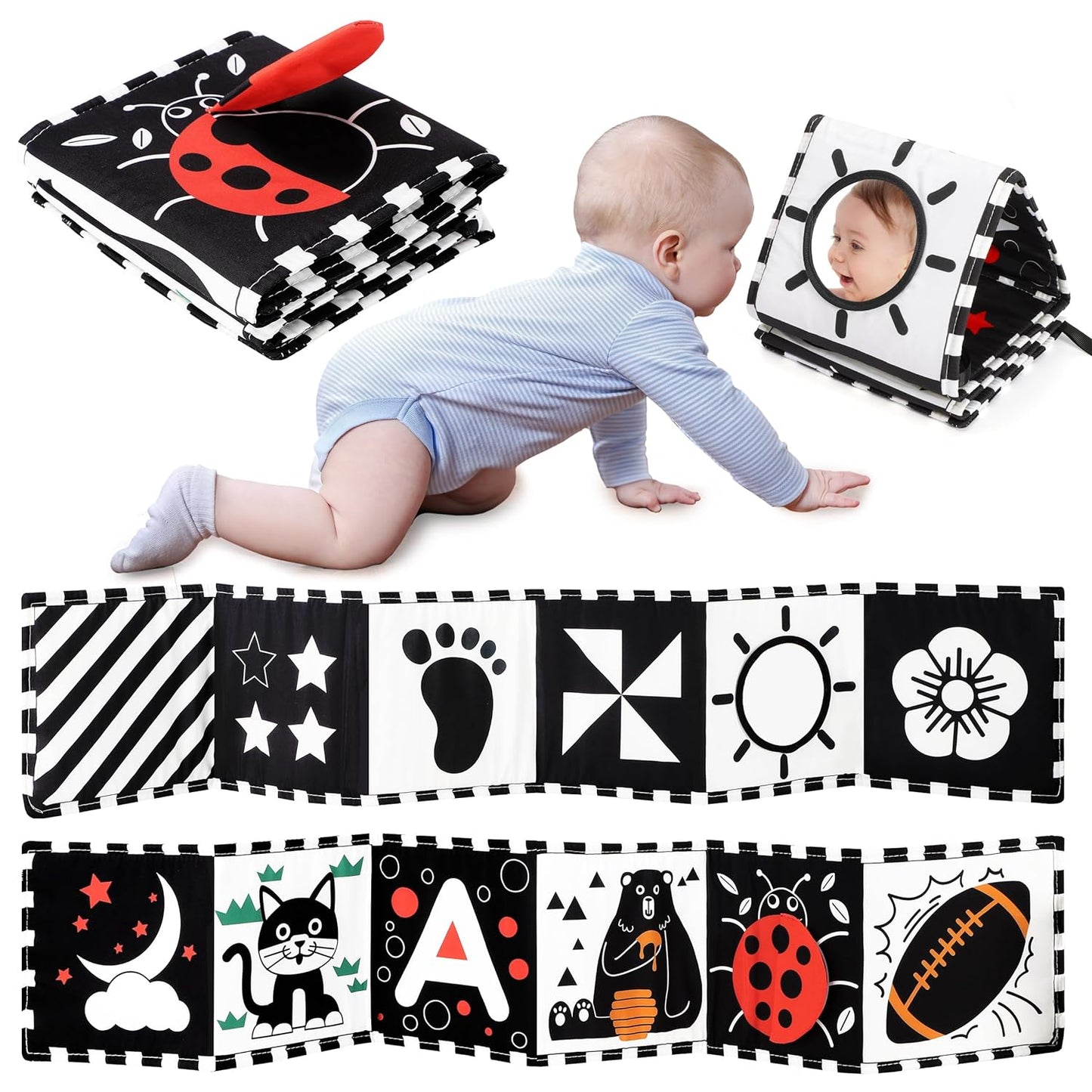 Soft Baby Book with High Contrast Colors and Safe Mirror - Halri