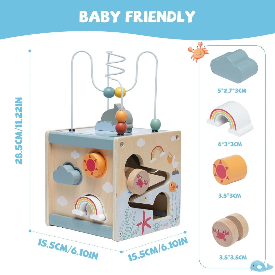 Montessori Wooden Activity Cube Toy โ Multi-Educational Tool, Non-Toxic Wooden Material, Safe for Ages 3+
