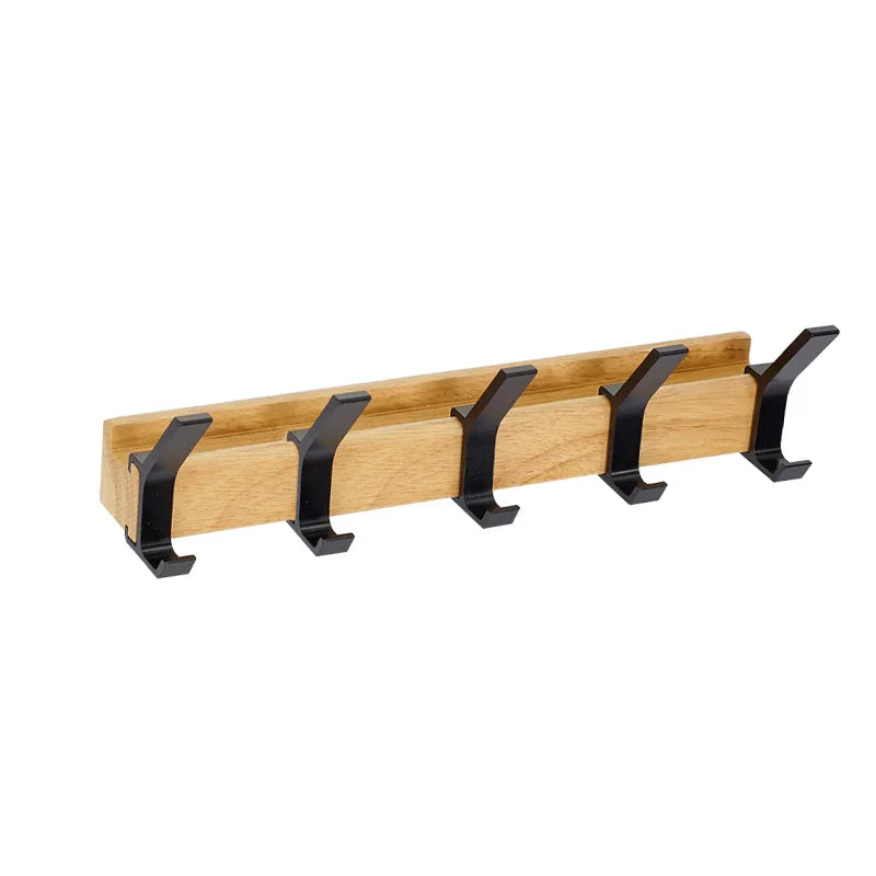 Space Saving Wooden Coat Rack with Hooks - Black