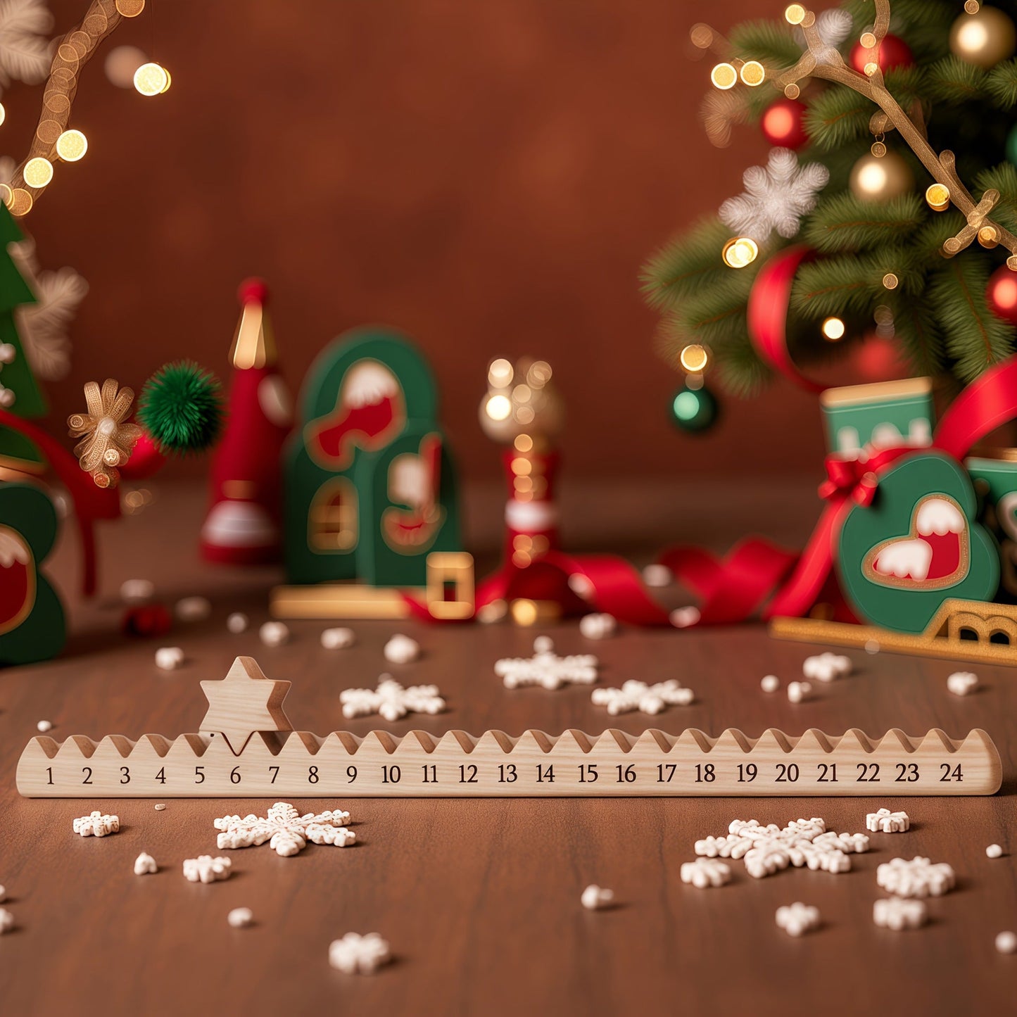 Traditional Christmas Advent Wooden Ladder Decor - Halri
