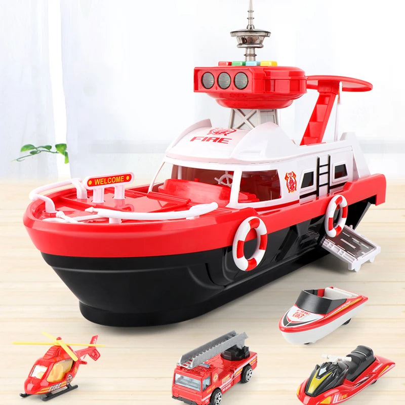 Rescue Boat Toy with Lights and Sounds โ Includes Car, Helicopter, and Rescue Boat โ Safe for Ages 3+
