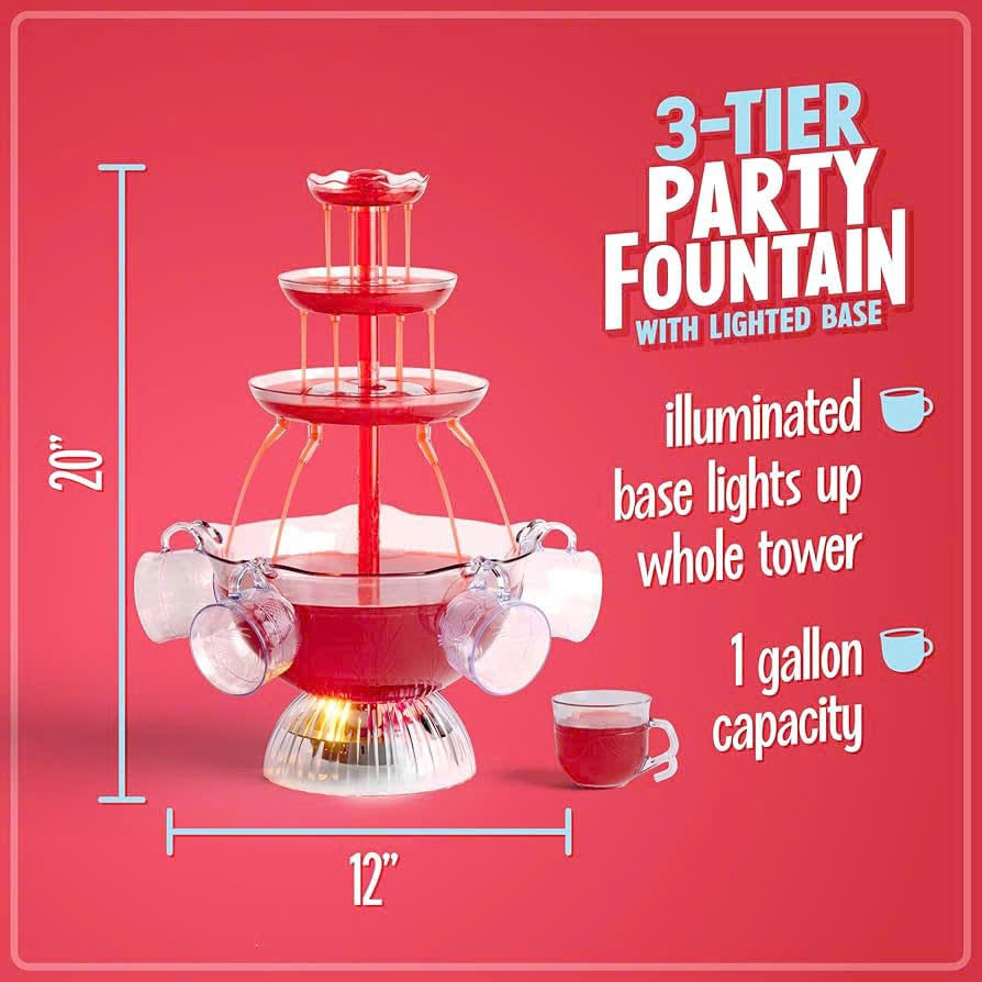 Retro Lighting Party Fountain with Cups โ Safe Material, Easy to Assemble and Disassemble