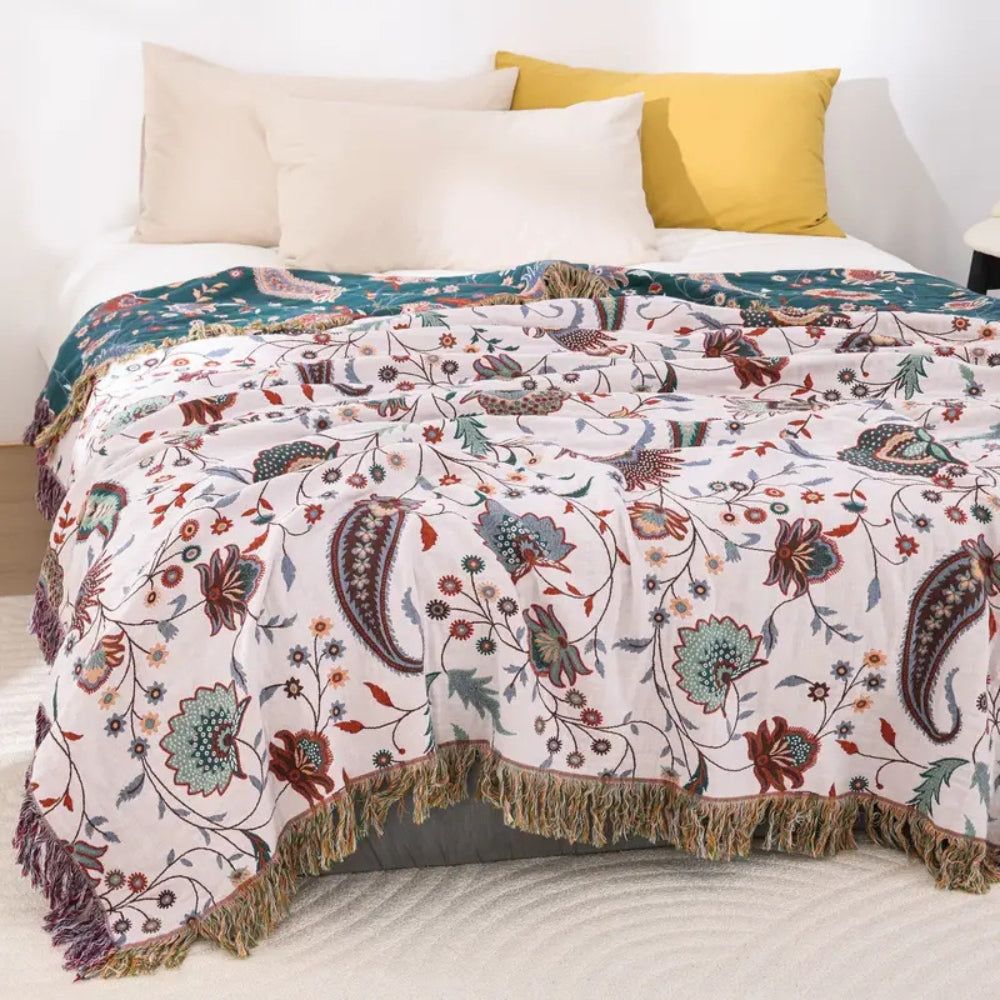 Cozy Plush Throw Blanket, 100% Cotton, Floral Design
