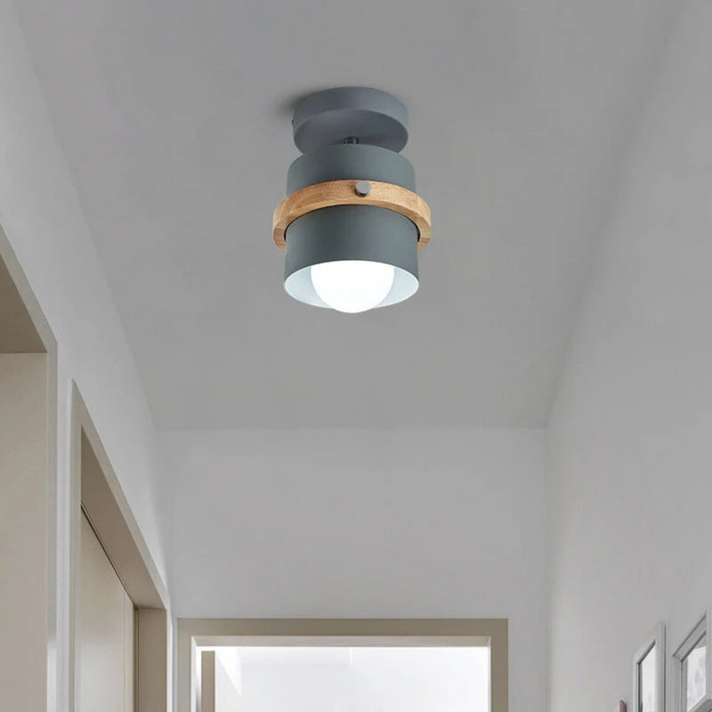 Rotating Flush Mount Ceiling Light Fixture with Layered Wood and Metal Design โ Indoor Dome Diffuser for Hallways and Bedrooms 8