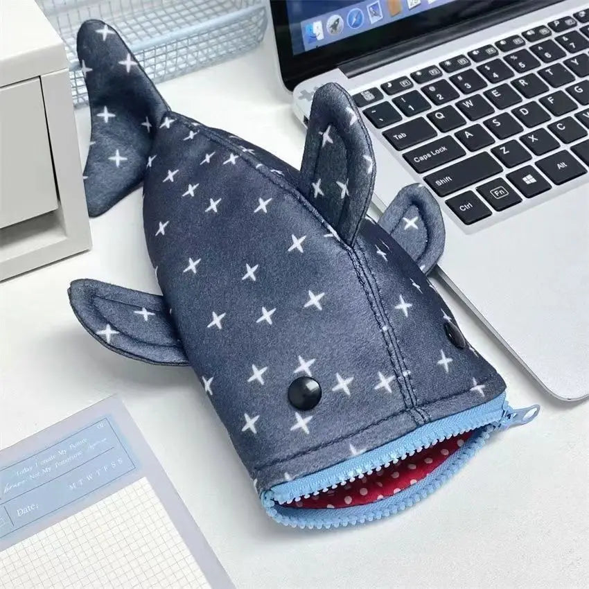 Navy Blue Shark Zip Pencil Pouch - Halri