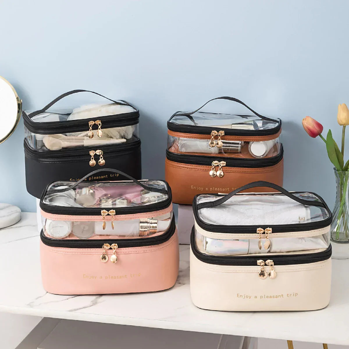 Clear Travel Makeup Bag with 2-in-1 Design - Halri