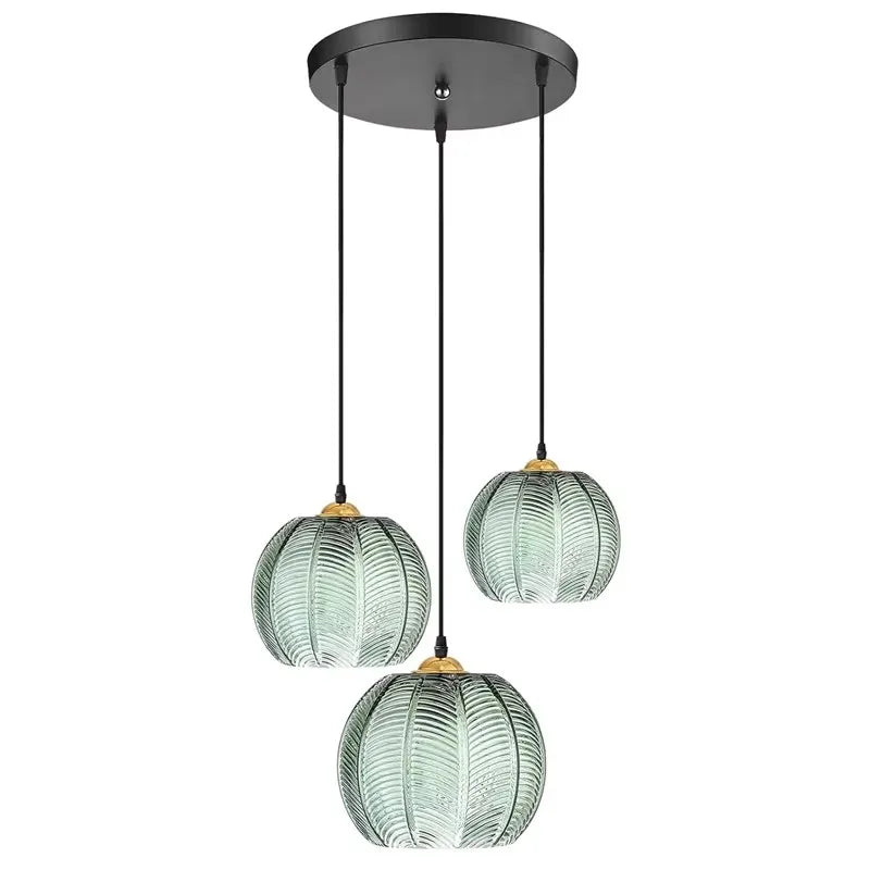 Elegant Glass Pendant Light with Green Leaf Design