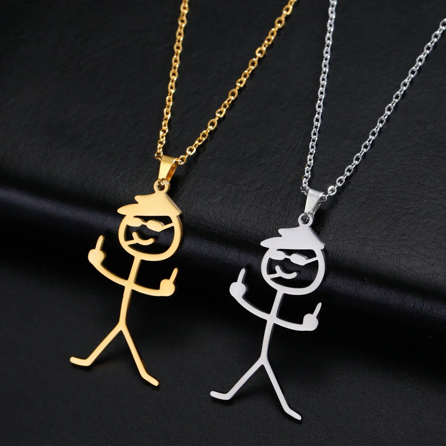 Fun Punk Middle Finger Stickman Pendant Necklace