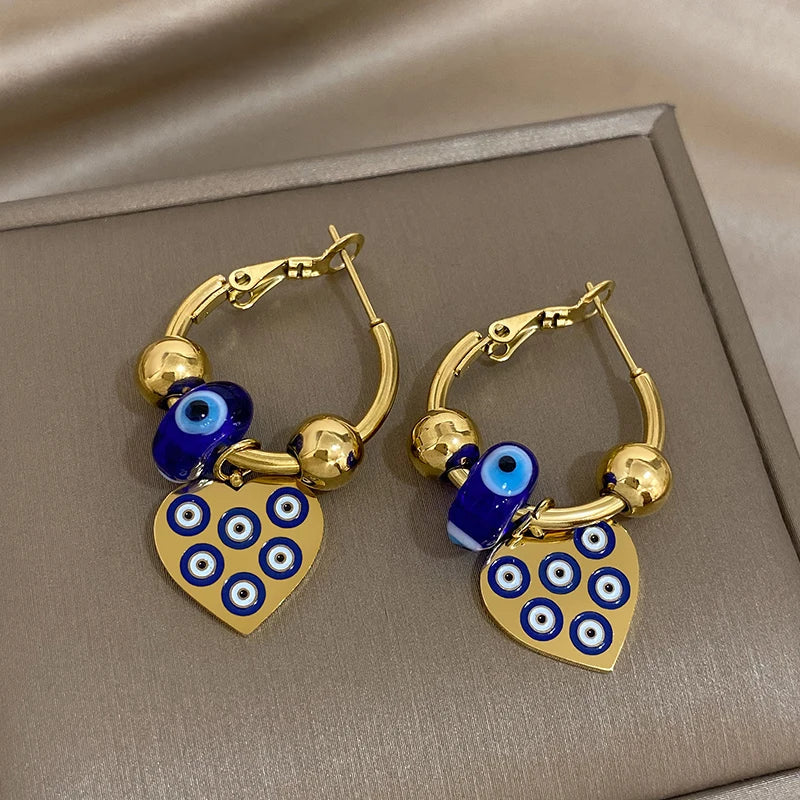 Lucky Evil Eye Heart Huggie Earrings - Halri