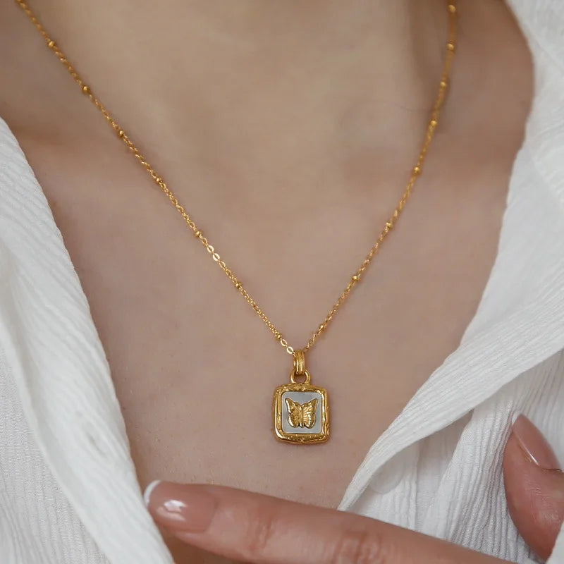 Delicate Gold Butterfly Pendant Necklace - Halri