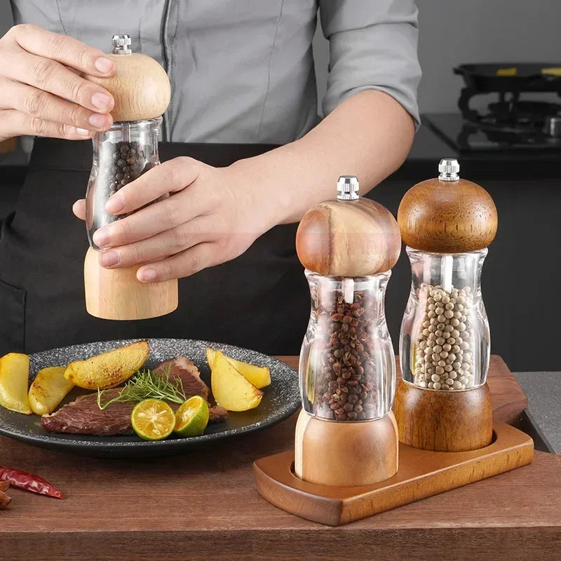 Elegant Wooden Spice Mill Set with Glass - Halri