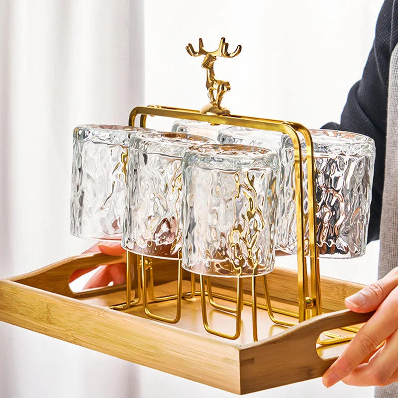 Elegant Glass Whisky Cup Holder with Reindeer Design - Halri