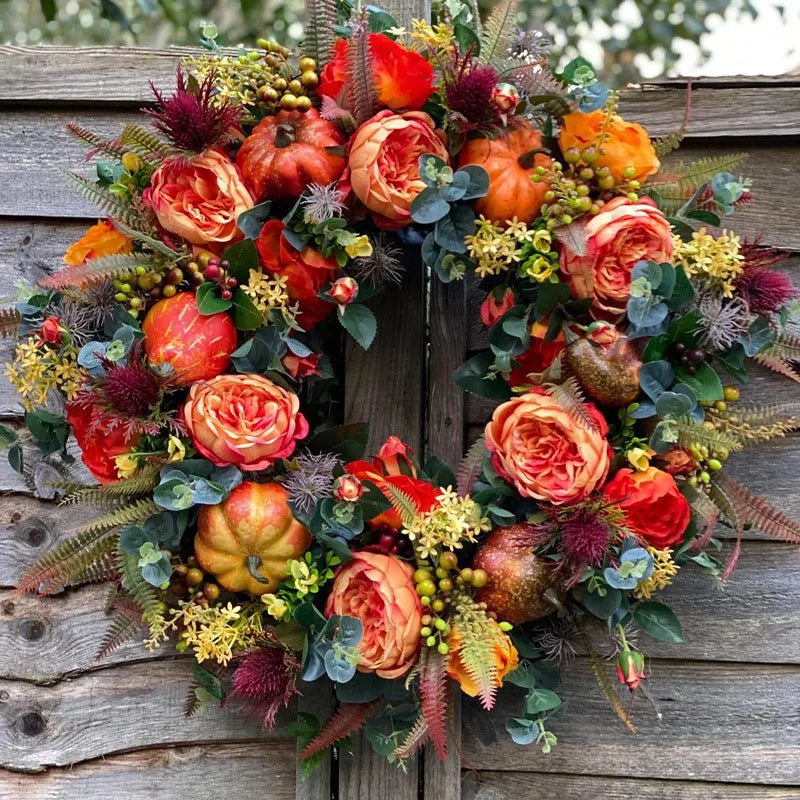 Fall Harvest Rattan Pumpkin Door Wreath - Halri